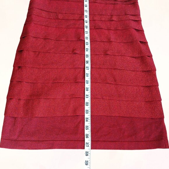Carmen Marc Valvo Red HalfSleeve Stretch ScoopNeck Pleated Midi Sweater Dress XL - Picture 11 of 12